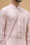 Spring Break_Pink Kurta Viscose Embroidery Lucknowi Mosaic Bloom With Pant_Online_at_Aza_Fashions