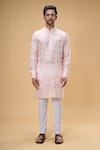 Buy_Spring Break_Pink Kurta Viscose Embroidery Lucknowi Mosaic Bloom With Pant_Online_at_Aza_Fashions