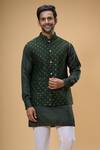 Spring Break_Green Bundi And Kurta Dupion Silk Embroidery Sequin Quad Set _Online_at_Aza_Fashions