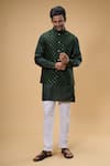 SPRING BREAK_Green Bundi And Kurta Dupion Silk Embroidery Sequin Quad Set _at_Aza_Fashions