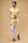 Buy_Spring Break_Yellow Bundi Cotton Silk Print Bloom Vine Kurta Set_at_Aza_Fashions