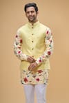 Buy_Spring Break_Yellow Bundi Cotton Silk Print Bloom Vine Kurta Set_Online_at_Aza_Fashions
