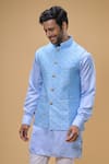 Buy_Spring Break_Blue Bundi And Kurta Dupion Silk Embroidery Sequin Floret Quad Set _Online_at_Aza_Fashions