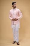 Buy_Spring Break_Pink Cotton Silk Woven Floral Bandhgala And Kurta Set_at_Aza_Fashions