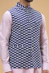 Buy_Spring Break_Blue Cotton Silk Embroidery Thread Bundi And Kurta Set_Online_at_Aza_Fashions