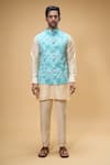 Shop_Spring Break_Green Cotton Silk Printed Tropical Bundi And Kurta Set_Online_at_Aza_Fashions