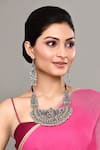 Buy_Nayaab by Aleezeh_Silver Plated Stone Peacock Carved Necklace Set_at_Aza_Fashions