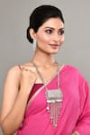 Buy_Nayaab by Aleezeh_Silver Plated Oxidised Coin Medallion Chain Long Necklace Set_at_Aza_Fashions
