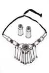 Buy_Nayaab by Aleezeh_Silver Plated Oxidised Mor Bahar Ghungroo Embellished Choker Set_Online_at_Aza_Fashions