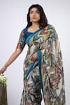 Buy_AAMRA BY LAVANYA_Ivory Silk Hand Bharatanatyam Pattern Saree With Unstitched Blouse Piece _Online_at_Aza_Fashions