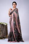 AAMRA BY LAVANYA_Pink Silk Hand Painted Floral Kalamkari Saree With Unstitched Blouse Piece _Online_at_Aza_Fashions