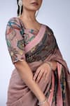 Shop_AAMRA BY LAVANYA_Pink Silk Hand Painted Floral Kalamkari Saree With Unstitched Blouse Piece _Online_at_Aza_Fashions