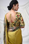 Shop_AAMRA BY LAVANYA_Yellow Silk Hand Painted Floral Kalamkari Saree With Unstitched Blouse Piece _at_Aza_Fashions