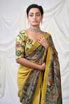 AAMRA BY LAVANYA_Yellow Silk Hand Painted Floral Kalamkari Saree With Unstitched Blouse Piece _Online_at_Aza_Fashions