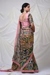 Buy_AAMRA BY LAVANYA_Pink Silk Hand Painted Floral Sena Saree With Unstitched Blouse Piece _Online_at_Aza_Fashions