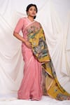 Buy_AAMRA BY LAVANYA_Peach Crepe Hand Yashoda And Lord Krishna Saree With Unstitched Blouse Piece _at_Aza_Fashions