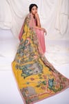 Buy_AAMRA BY LAVANYA_Peach Crepe Hand Yashoda And Lord Krishna Saree With Unstitched Blouse Piece _Online_at_Aza_Fashions