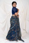 Buy_AAMRA BY LAVANYA_Blue Kota Silk Hand Painted Floral Kalamkari Saree With Unstitched Blouse Piece _Online_at_Aza_Fashions