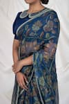 Shop_AAMRA BY LAVANYA_Blue Kota Silk Hand Painted Floral Kalamkari Saree With Unstitched Blouse Piece _Online_at_Aza_Fashions