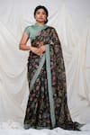 Buy_AAMRA BY LAVANYA_Black Kota Silk Blossom Kalamkari Pattern Saree With Unstitched Blouse Piece _at_Aza_Fashions