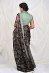 Shop_AAMRA BY LAVANYA_Black Kota Silk Blossom Kalamkari Pattern Saree With Unstitched Blouse Piece _at_Aza_Fashions