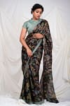 AAMRA BY LAVANYA_Black Kota Silk Blossom Kalamkari Pattern Saree With Unstitched Blouse Piece _Online_at_Aza_Fashions