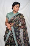 Buy_AAMRA BY LAVANYA_Black Kota Silk Blossom Kalamkari Pattern Saree With Unstitched Blouse Piece _Online_at_Aza_Fashions