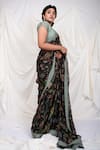 Shop_AAMRA BY LAVANYA_Black Kota Silk Blossom Kalamkari Pattern Saree With Unstitched Blouse Piece _Online_at_Aza_Fashions