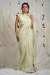 Buy_AAMRA BY LAVANYA_Yellow Kota Silk Placement Scattered Butti Saree With Unstitched Blouse Piece _at_Aza_Fashions