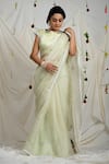 Shop_AAMRA BY LAVANYA_Yellow Kota Silk Placement Scattered Butti Saree With Unstitched Blouse Piece _Online_at_Aza_Fashions