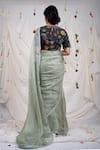 Shop_AAMRA BY LAVANYA_Green Silk Placement Embroidery Butti Work Saree With Unstitched Blouse Piece _at_Aza_Fashions