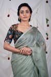 AAMRA BY LAVANYA_Green Silk Placement Embroidery Butti Work Saree With Unstitched Blouse Piece _at_Aza_Fashions