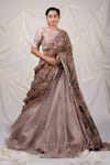 Buy_AAMRA BY LAVANYA_Pink Kota Silk Embroidery Thread Round Neck Sequin Lehenga Set _at_Aza_Fashions