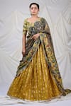 Buy_AAMRA BY LAVANYA_Yellow Silk Woven Floral Stripe Leaf Neck Lehenga Set _at_Aza_Fashions