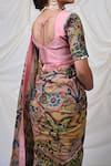 Shop_AAMRA BY LAVANYA_Pink Silk Organza Embroidery Zardozi Scallop V Neck Saree Blouse_at_Aza_Fashions