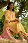 Buy_Priti Prashant_Yellow Mul Cotton Silk Printed Floral Bulbul Placed Embroidered Kurta Set _Online_at_Aza_Fashions