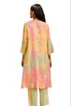 Shop_Priti Prashant_Peach Kurta Mul Cotton Silk Printed Rose Round Chakor Pleated And Pant Set 