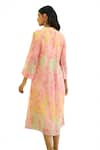 Priti Prashant_Peach Mul Cotton Silk Printed Floral Notched Flamingo Dress _at_Aza_Fashions