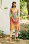 Buy_Priti Prashant_Multi Color Crepe Printed Floral Round Goraiya Kurta And Pant Co-ord Set _at_Aza_Fashions