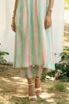 Priti Prashant_Peach Mul Cotton Silk Striped V Neck Kaftan And Pant Set _Online_at_Aza_Fashions