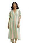 Buy_Priti Prashant_Peach Mul Cotton Silk Striped V Neck Kaftan And Pant Set _Online_at_Aza_Fashions