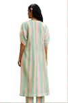 Priti Prashant_Peach Mul Cotton Silk Striped V Neck Hummingbird Kaftan And Pant Co-ord Set _Online