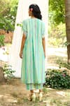 Shop_Priti Prashant_Blue Mul Cotton Silk Striped V Neck Hummingbird Kaftan With Pant _at_Aza_Fashions