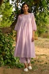 Buy_Priti Prashant_Purple Mul Cotton Silk Embroidered Flower Maina Pleated Kurta And Pant Co-ord Set _at_Aza_Fashions