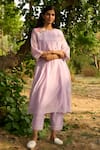 Buy_Priti Prashant_Purple Mul Cotton Silk Embroidered Flower Maina Pleated Kurta And Pant Co-ord Set _Online_at_Aza_Fashions