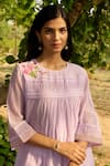 Shop_Priti Prashant_Purple Mul Cotton Silk Embroidered Flower Maina Pleated Kurta And Pant Co-ord Set 