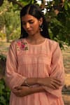 Buy_Priti Prashant_Peach Mul Cotton Silk Printed Flower Round Maina Pleated Kurta Set With Dupatta _Online_at_Aza_Fashions