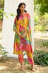 Buy_Priti Prashant_Multi Color Crepe Printed Floral Round Oriole Kaftan And Pant Co-ord Set _at_Aza_Fashions