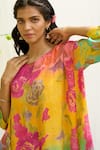 Buy_Priti Prashant_Multi Color Crepe Printed Floral Round Oriole Kaftan And Pant Co-ord Set _Online