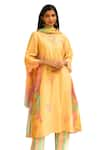 Shop_Priti Prashant_Yellow Mul Cotton Silk Printed Floral V Neck Rajhans Embroidered Kurta Set _Online_at_Aza_Fashions